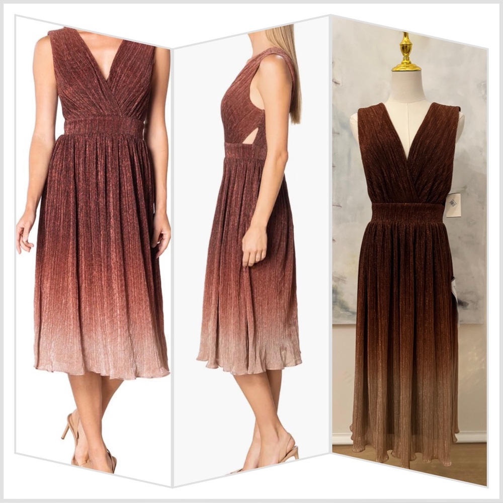 NWT 💥 Dress the Population Ellery Shimmer Ombré Midi Cocktail Dress Size XS
